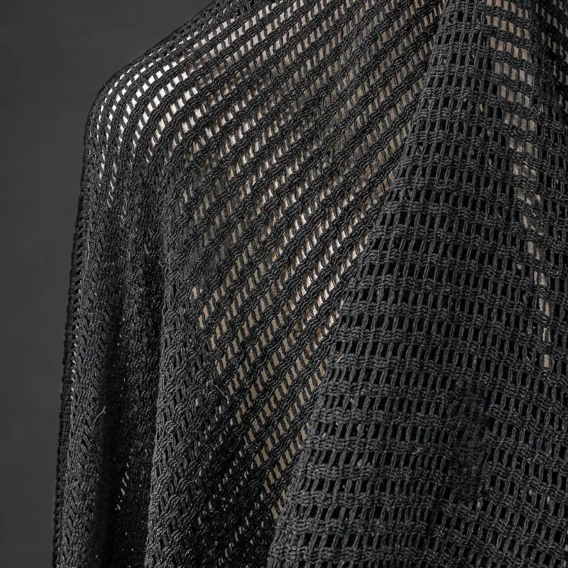 Black Small Mesh Openwork Knitted Texture Three-dimensional Spring and Summer Cardigan Sweater Fabric Fashion Designer Fabric