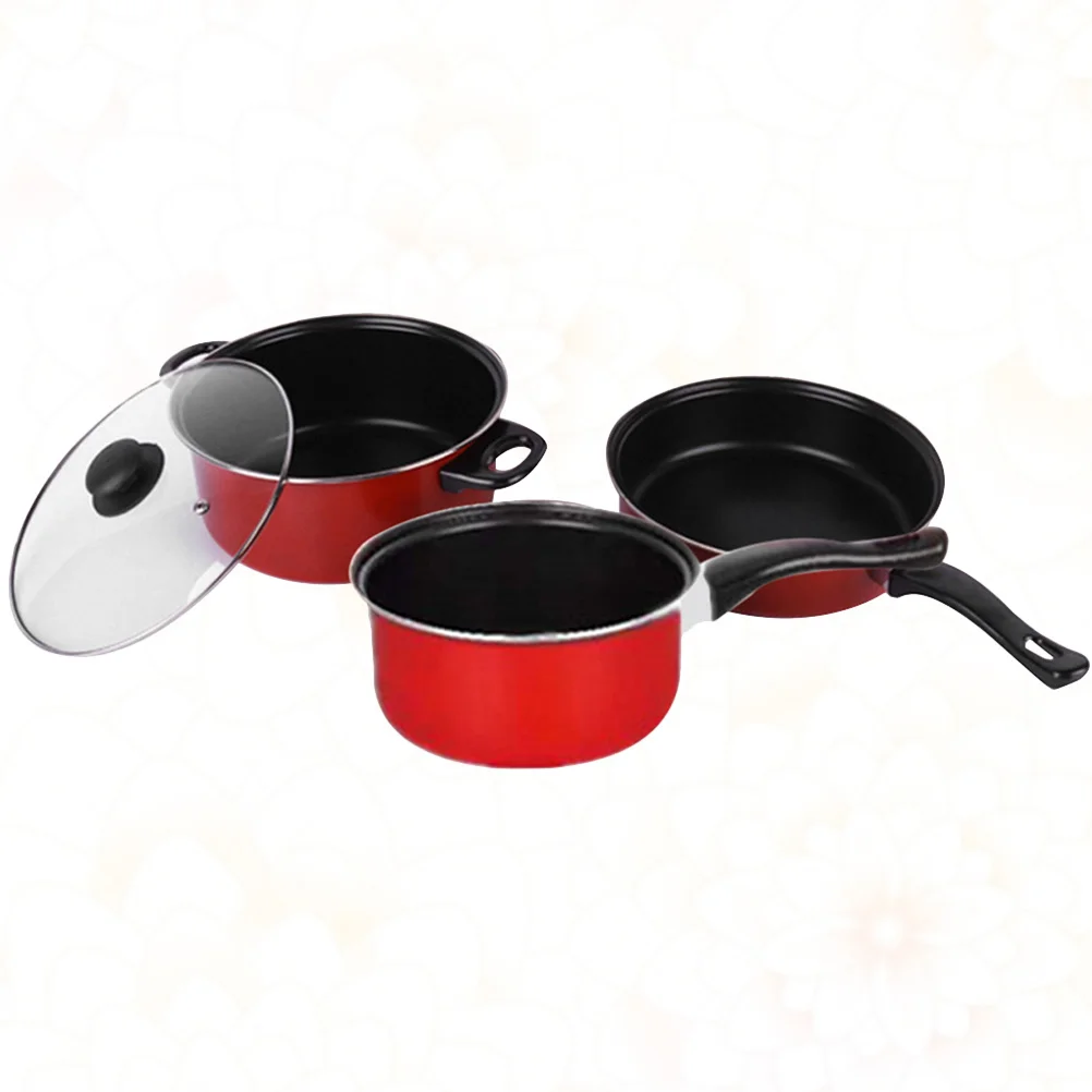 3-teiliges Kochset, antihaftbeschichtet, Bratpfanne, Suppentopf, Milchpfanne, Küchenutensilien, praktisches Heim- und Alltagskochwerkzeug