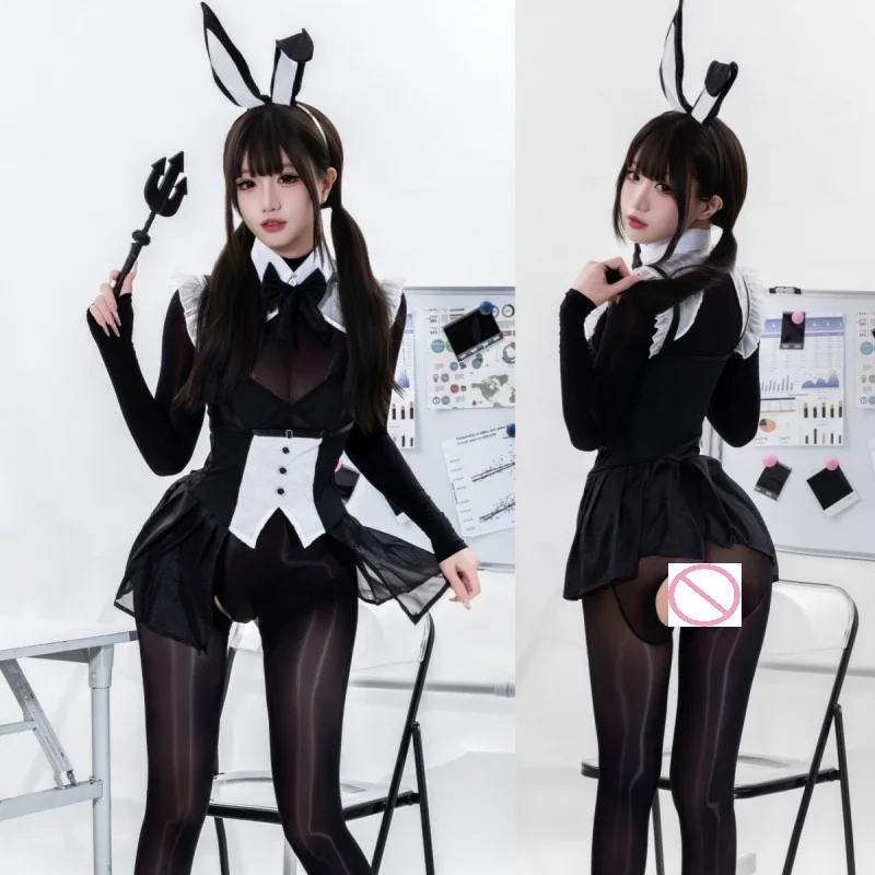 

Стильное женское сексуальное нижнее белье с кроликом для ролевых игр, платье на Хэллоуин, вечерние костюмы для косплея с открытой промежностью, ночное белье Naugty