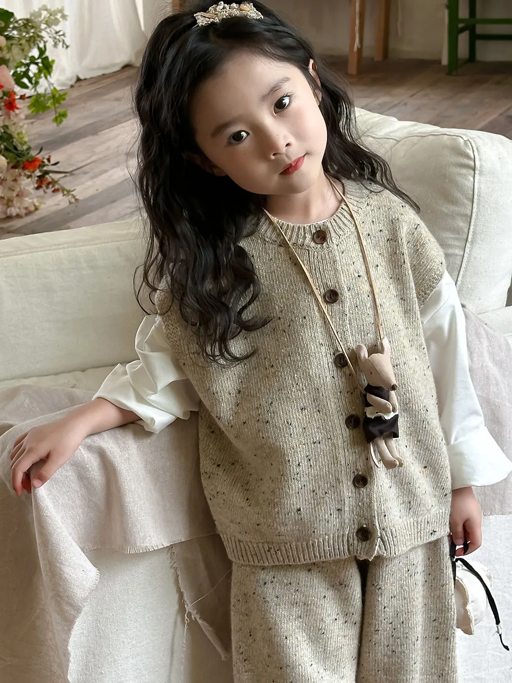 Girl Two Piece Set Spring Autumn New 2024 Knitting Vest Pants Lovely Casual Simple Fashion Loose Sweet Korean Active Vintage