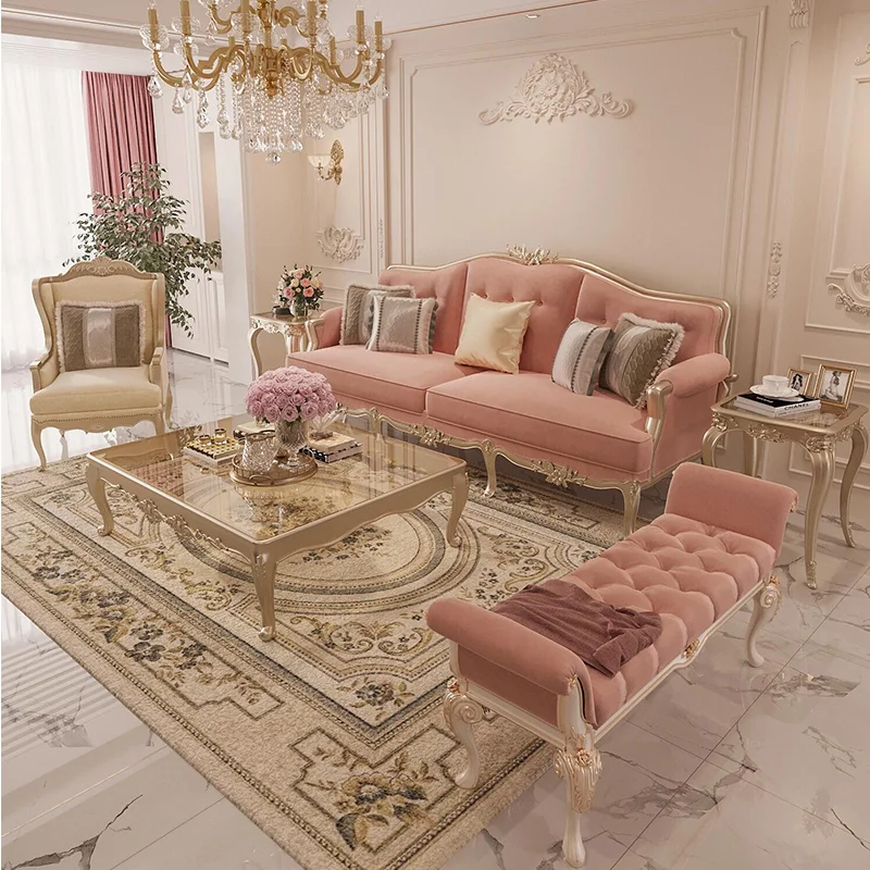 

Французский светлый роскошный диван из цельного дерева для гостиной, вилла, высококачественная резная комбинированная мебель, тканевый диван на троих в кремовом стиле