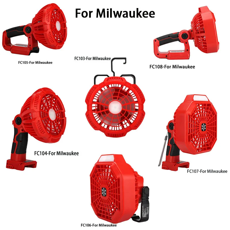 

Multifunctional Outdoor Lighting Fan For Milwaukee 14.4-18V Lithium Battery With 3W Lamp FC103 FC104 FC105 FC106 FC107 FC108