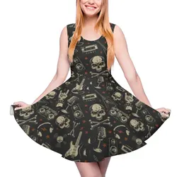 Metalowa muzyka sukienka z czaszką Rock Grunge Punk proste sukienki damskie Boho sukienka na łyżwach letni nadruk Vestidos 3XL 4XL 5XL