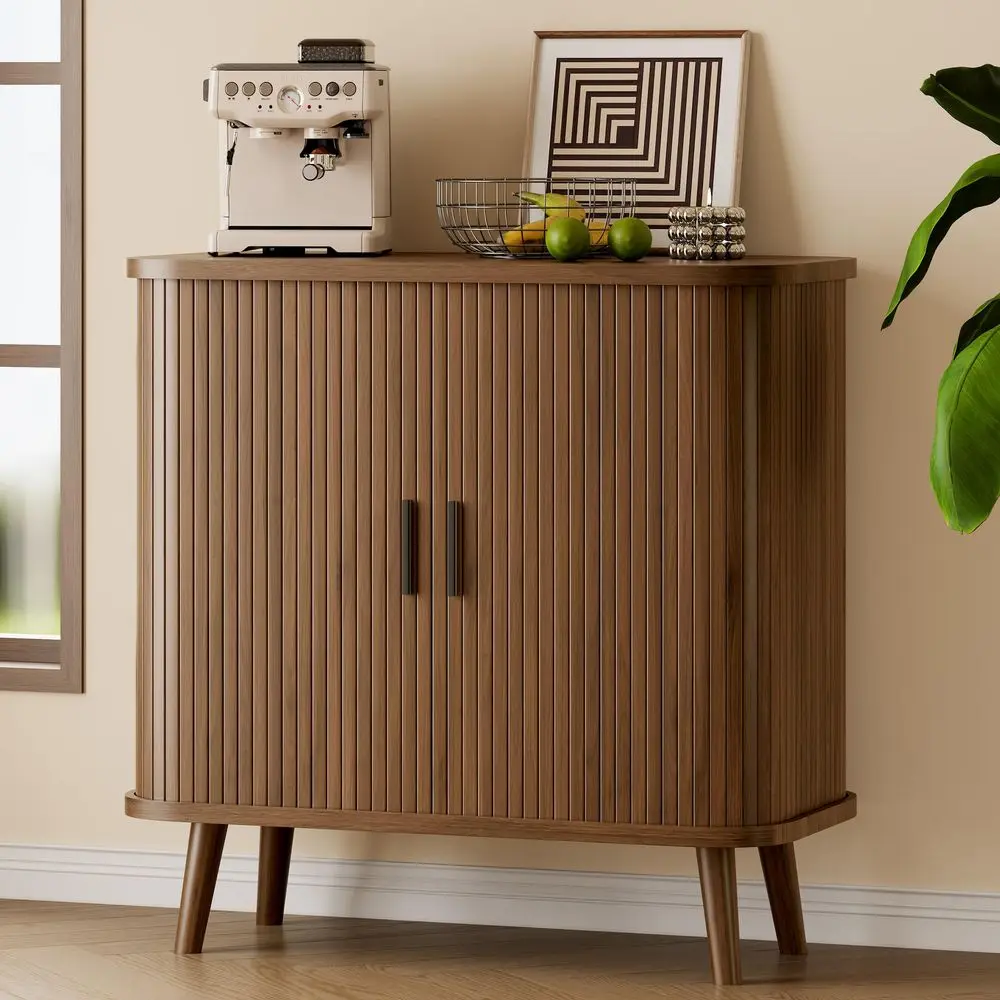 

Buffet Cabinet with Sliding Door, 31.5 Wide Fluted Modern Accent Storage Cabinet with Adjustable Shelves, Wood Coffee Bar Buffe