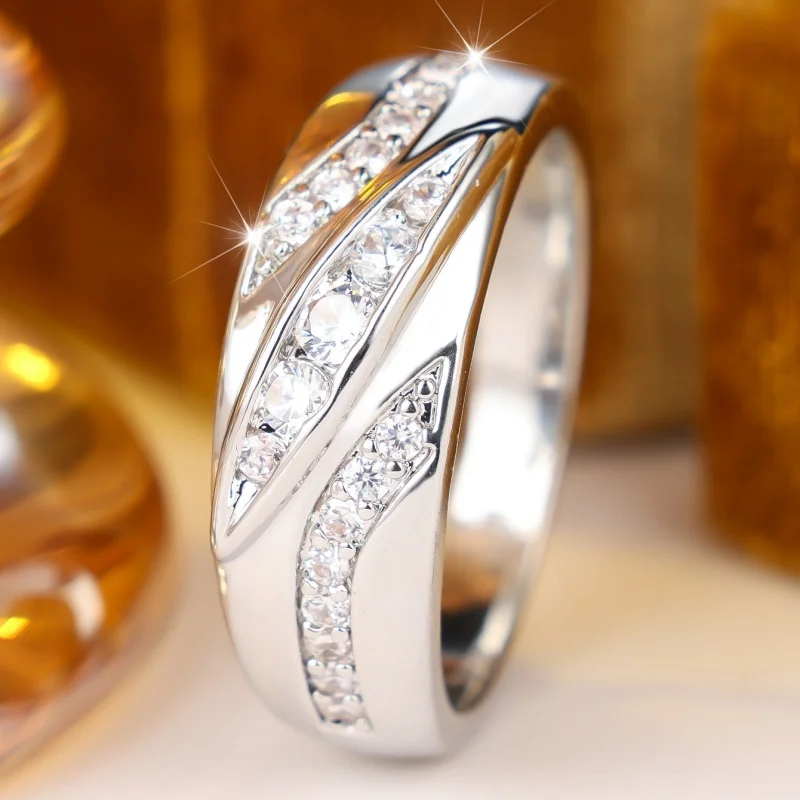 European and American Interwoven Diagonal Full Zircon Ring, Light Luxury, Versatile, Fashionable, Zircon Set Accessories
