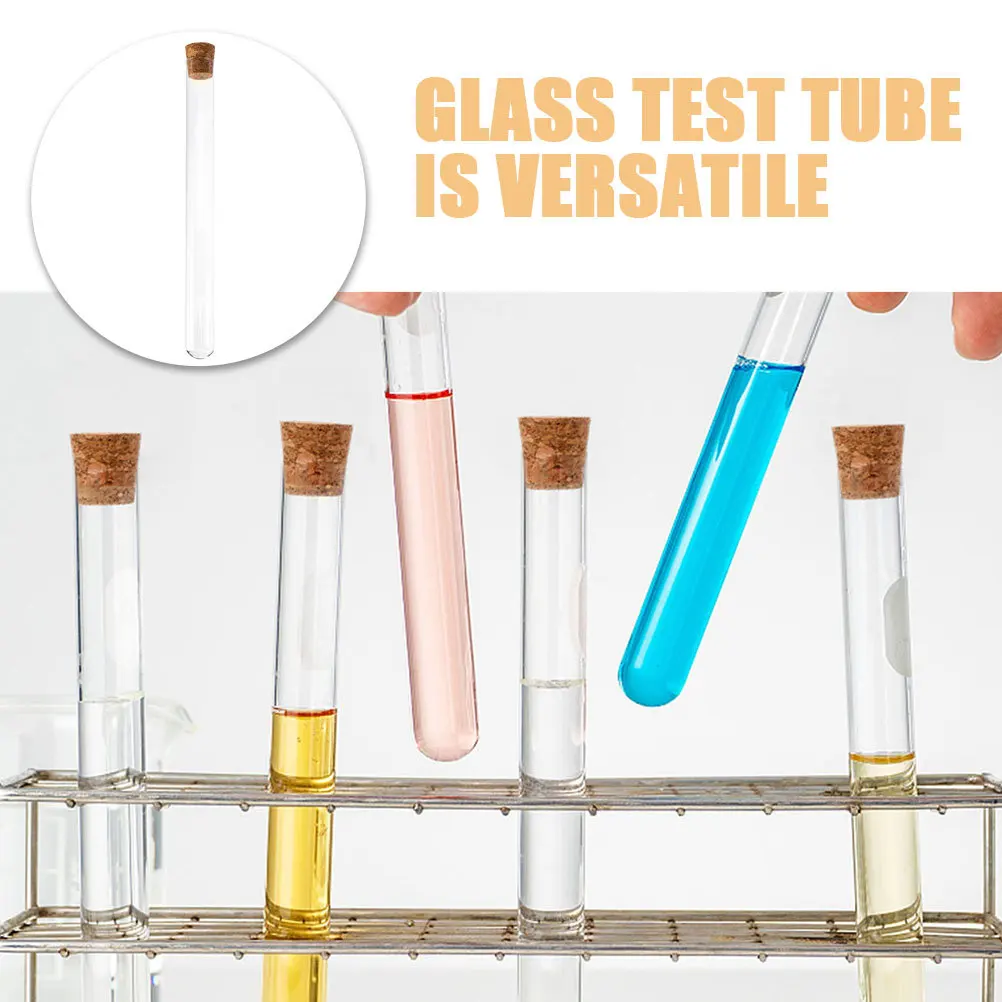 10Pcs Glass Test Tubes Cork Lid Sturdy Storage Tubes Candy Storage Tube Scientific Experiment Transparent Clear Portable