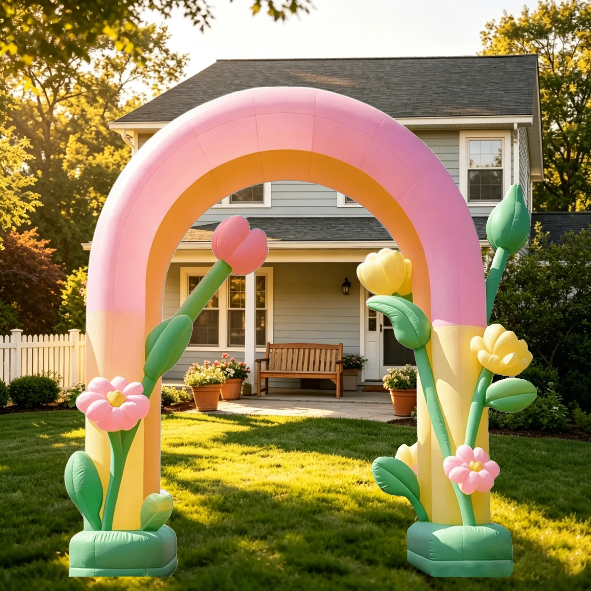 3m/4m Macaron Tulip Inflatable Arch, Pink Yellow Flower Arch for Wedding & Garden Party Decor