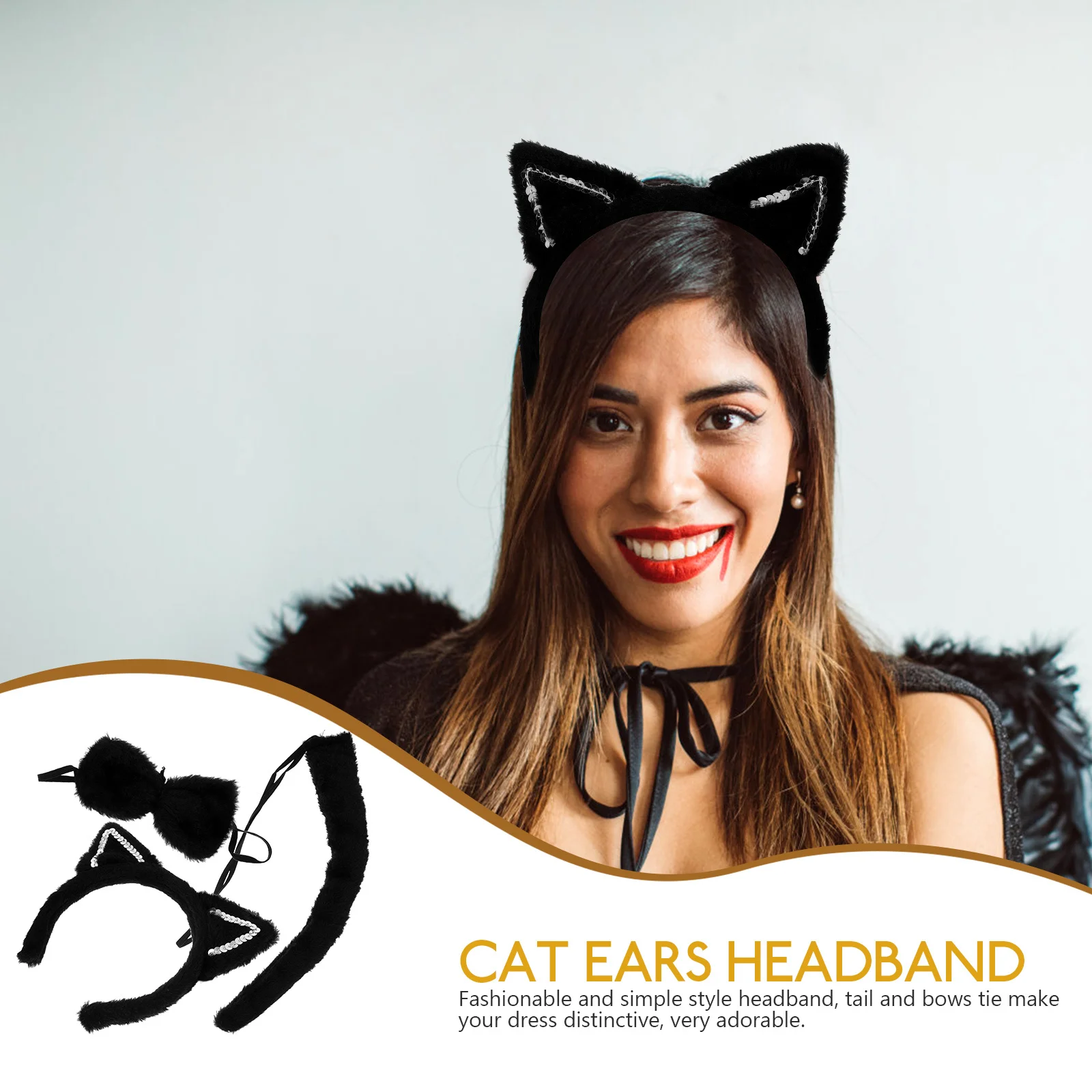 1 set Cat Ear Headband With Tail Set Cute Hair Decor For Women Party Cosplay Halloween Festival Photo Props Accessory