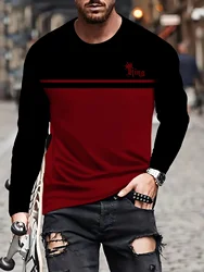 Camiseta divertida con estampado de rayas y letras para hombre, Tops sueltos de algodón, camiseta informal de manga larga con cuello redondo, ropa de otoño