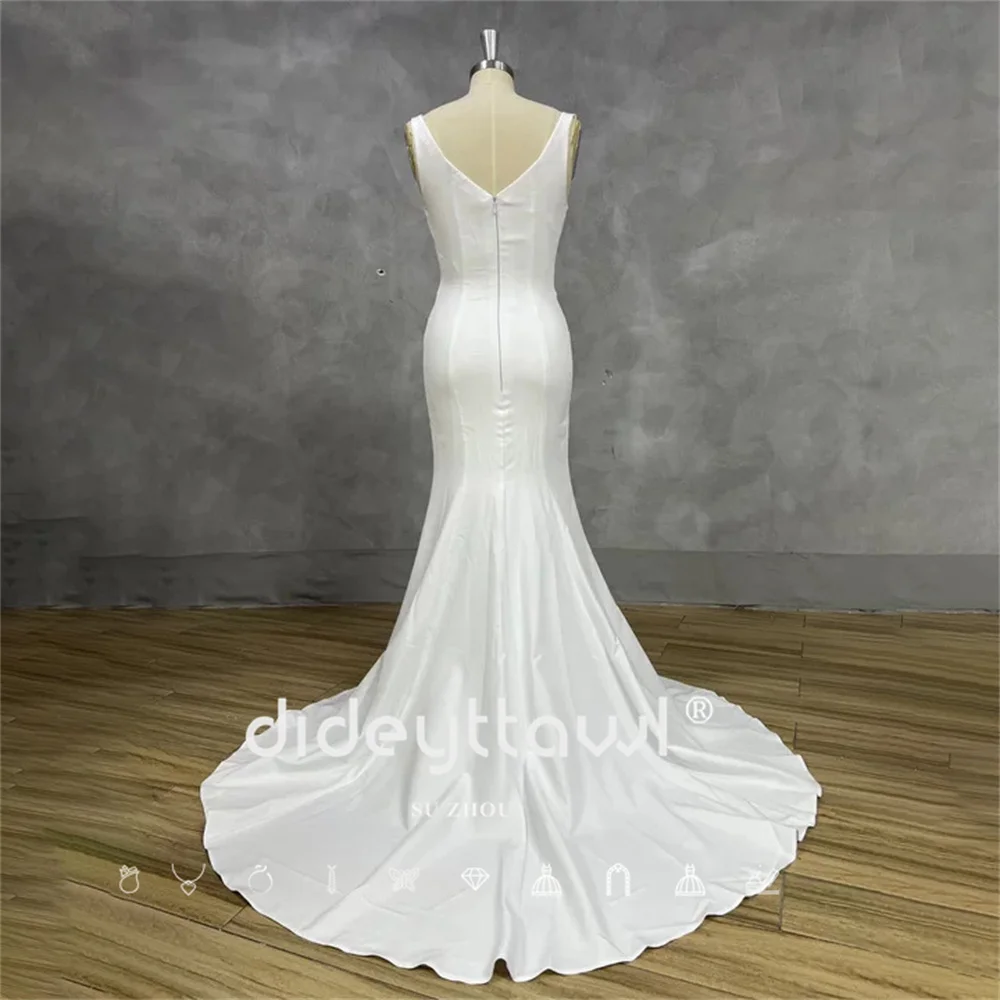DIDEYTTAWL Real Photos Customized Square Neck Mermaid Wedding Dress Backless Simple Design HIgh Side Split Sweep Train Newest