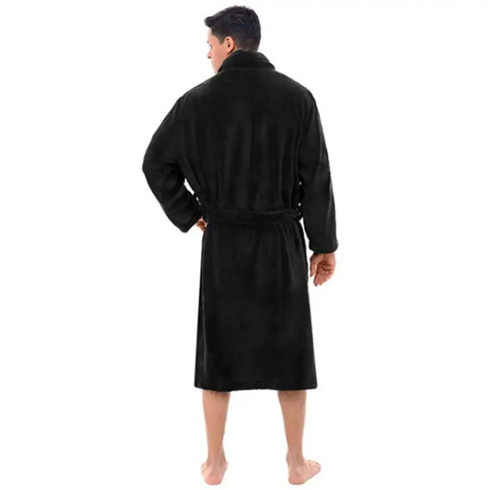 Men Shawl Collar Coral Fleece Solid Color Long Bath Robe Home Gown Sleepwear Pijama Hombre Loungewear Пижама Мужская Sujetadores