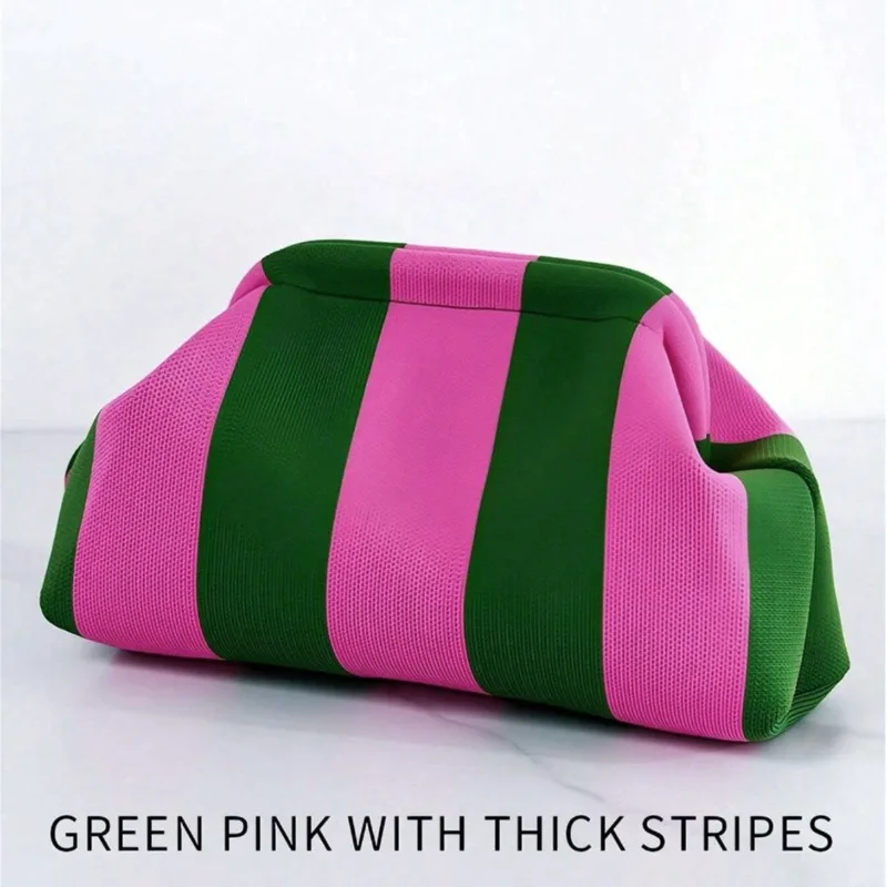 Bolso de mano de punto a rayas, ligero, de gran capacidad, ideal para el uso diario, tipo cartera con diseño de nube, multicolor, bolso de punto Flyknit, bolso rosa para fiestas, para mujer.