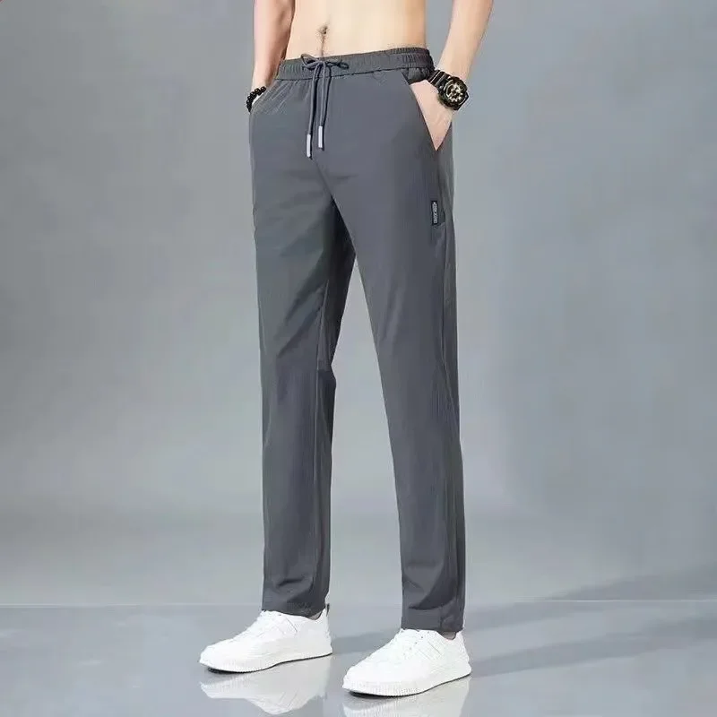 5XL 2024 Męskie spodnie codzienne Straight Slim Fit Elastic Waist Jogger Korean Classic Black Outdoor Brand Trousers Ice Silk Sweatpants