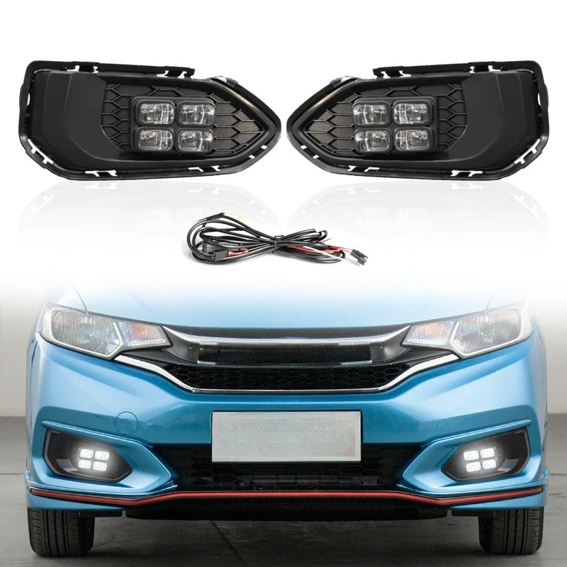 

Для Honda Jazz FIT 2018 2019 2020 Автомобильные светодиодные дневные ходовые огни Передний бампер Противотуманная фара Рамка дальнего света Динамический указатель поворота