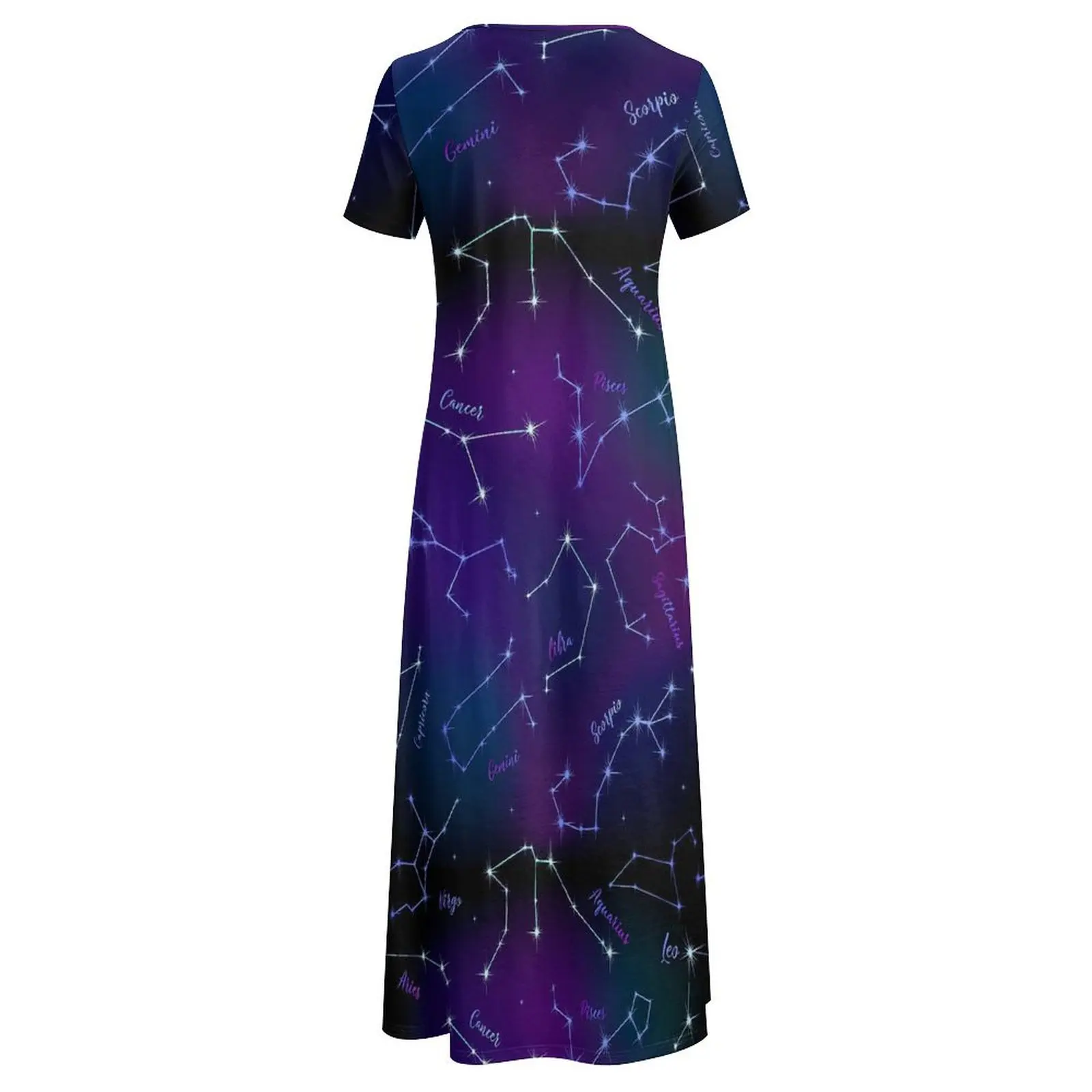 Astrology Print Dress Stars Space Kawaii Maxi Dress Street Fashion Boho Beach Long Dresses Women Short Sleeve Oversized Vestido