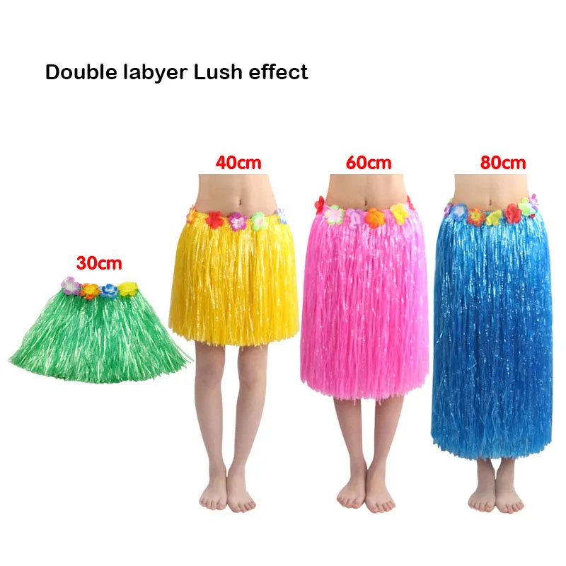 

Plastic Fibers Women Lush Grass Doulbe Skirts Hula Skirt Hawaiian 30CM/40/CM60CM/80cm Ladies Dress Up wedding birthday event