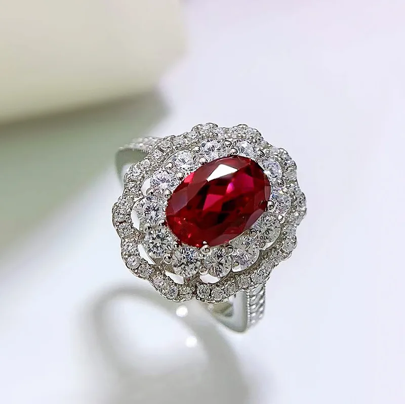 

Authentic Pure 925 Sterling Silver Wedding Ring for Women's Gift Ruby Elegant Classic Fashion Jewelry