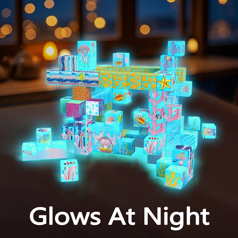 Bloques de construcción magnéticos luminosos para niños, juguetes magnéticos DIY, juguetes de montaje magnéticos fuertes, regalos de cumpleaños