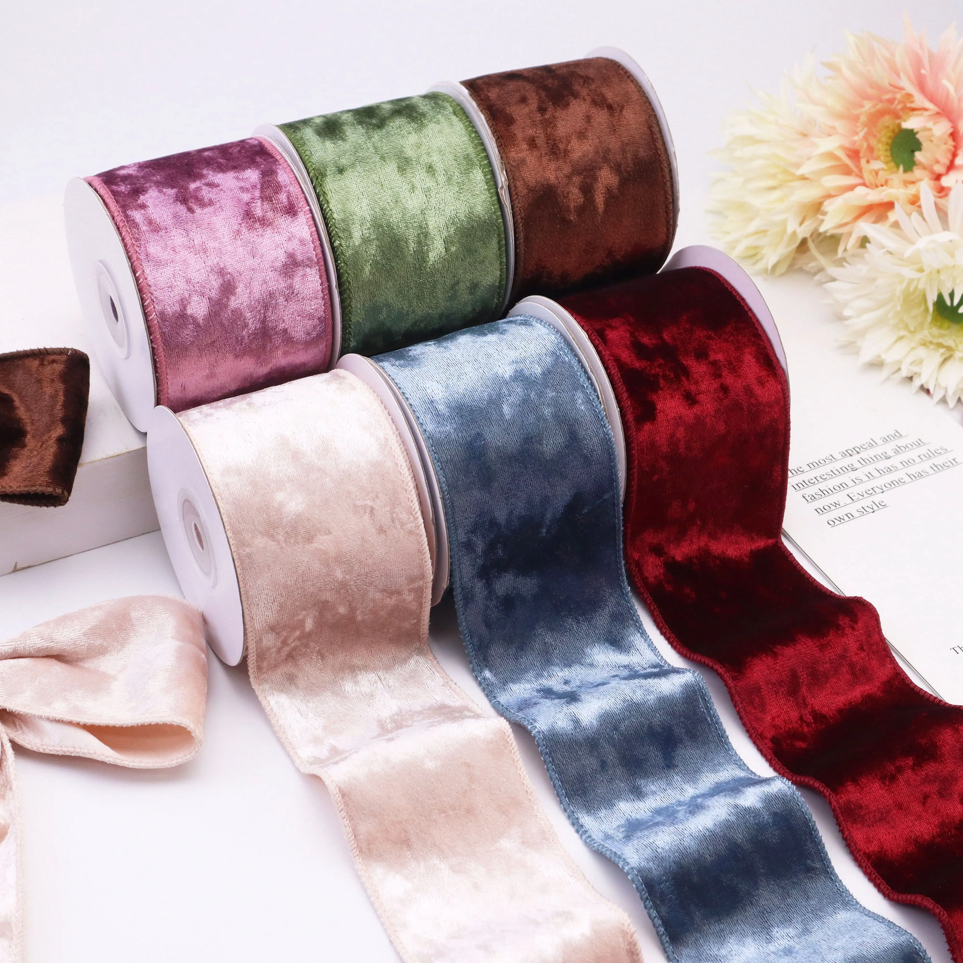 5 Yards/Rolls Wide Velvet Ribbon 2.5Inch Single Face Spool Ribbon for Gift Wrapping Bow Making Christmas Decor