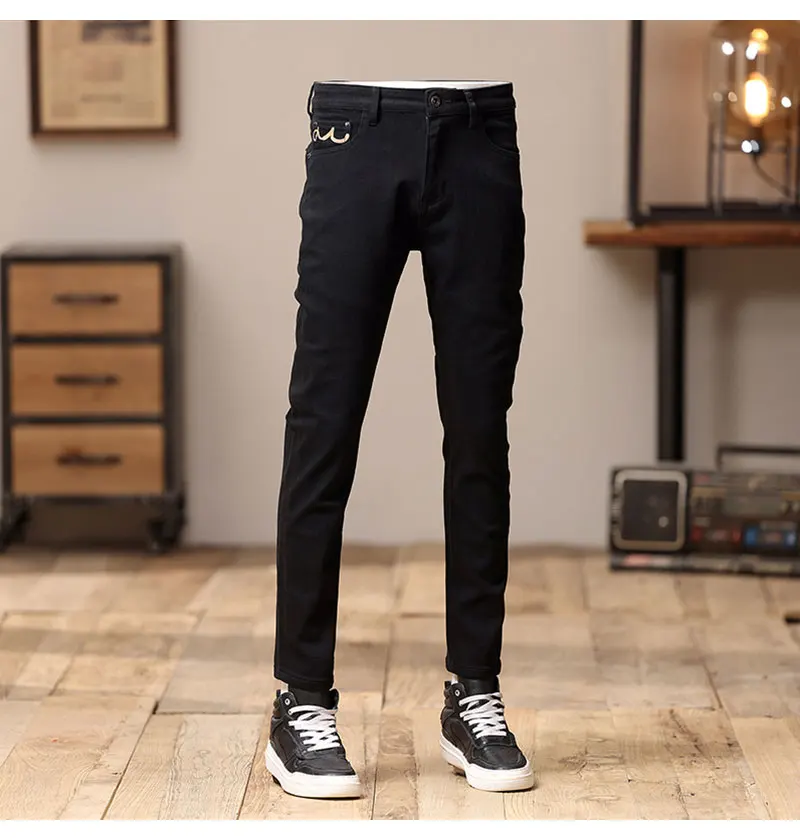 Newly Designer Fashion Men Jeans High Quality Retro Blue Stretch Slim Fit Vintage Jeans Men Embroidery Casual Denim Pants Hombre