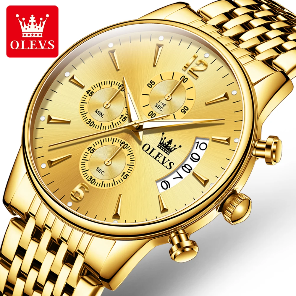 

OLEVS 2867 Quartz Mens Watches Luxury Original Sports Design Gold Stainless Steel Waterproof Calendar Top Brand Wristwatch Gifts