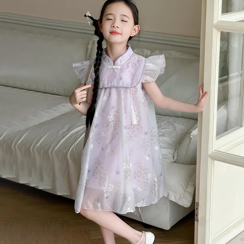 Girls Skirts 2024 Summer New Childrens Wear Western Style Hanfu Skirt Girls Tassel Pendant Cheongsam Skirt Casual Simple Match