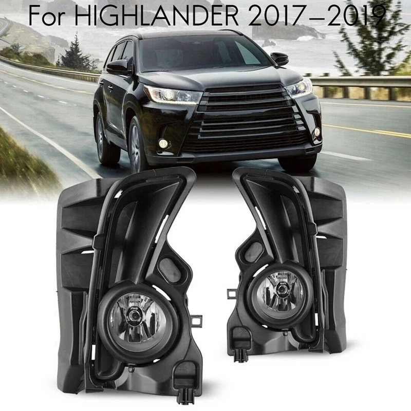 

For 2017-2019 TOYOTA HIGHLANDER Pair Front Bumper Fog Light Lamp With Bulbs + Bezel + Brackets + Wiring Switch(CLEAR)