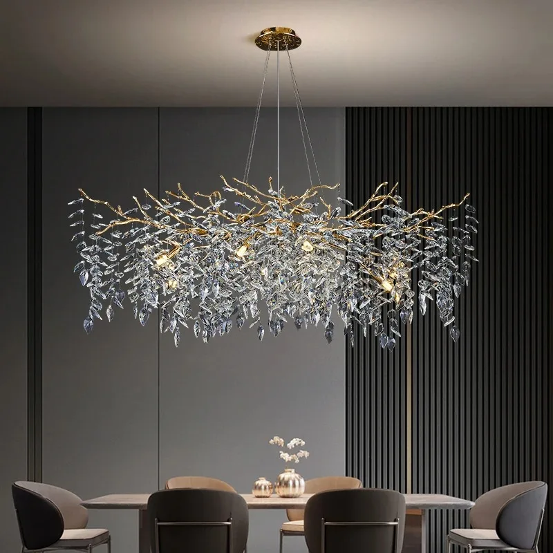 

Crystal Chandelier Villa Living Room Restaurant Luxury Nordic Rectangular Branch Designer Crystal Decorative Lights
