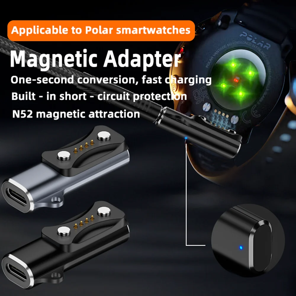 USB C Magnetic Watch Charger Connector Watch Charging Adapter for Polar Pacer /Pacer Pro / Ignite 3/Vantage V3