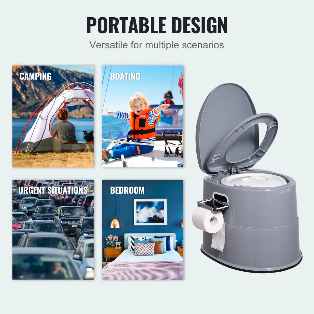 Portable Toilet for Camping, Porta Potty with 1.3 Gal Detachable Inner Bucket & Removable Paper Holder, Commode with Dual Lids, Travel Toilet for Adults Kids Outdoor Camping Car Long Road Trips