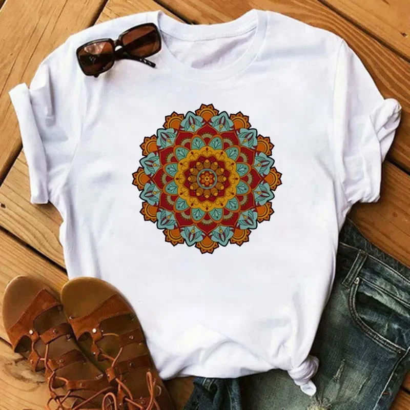 Women T Shirt New Mandala Floral Fashion Print Harajuku Top Casual Ladies Basic O-collar Short Sleeved T-shirt Girl Fashion Tee