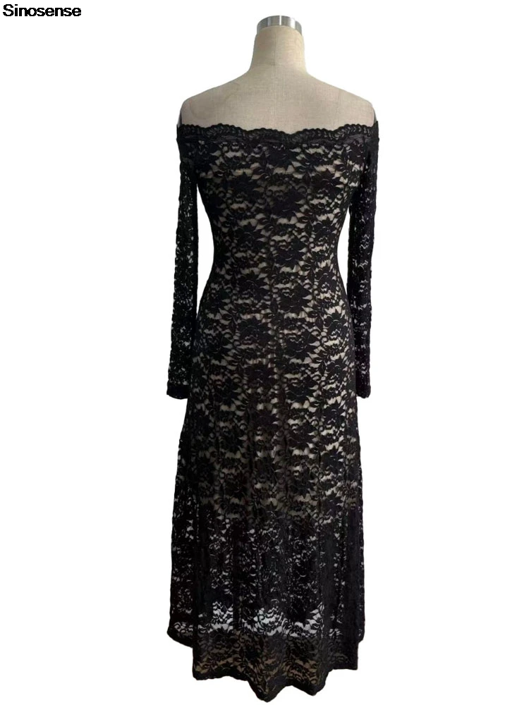 女性用オフショルダーボディコンマキシドレス、花柄レース長袖、秋のドレス、エレガントなロングイブニングドレス、結婚式のゲスト、カクテルパーティードレス