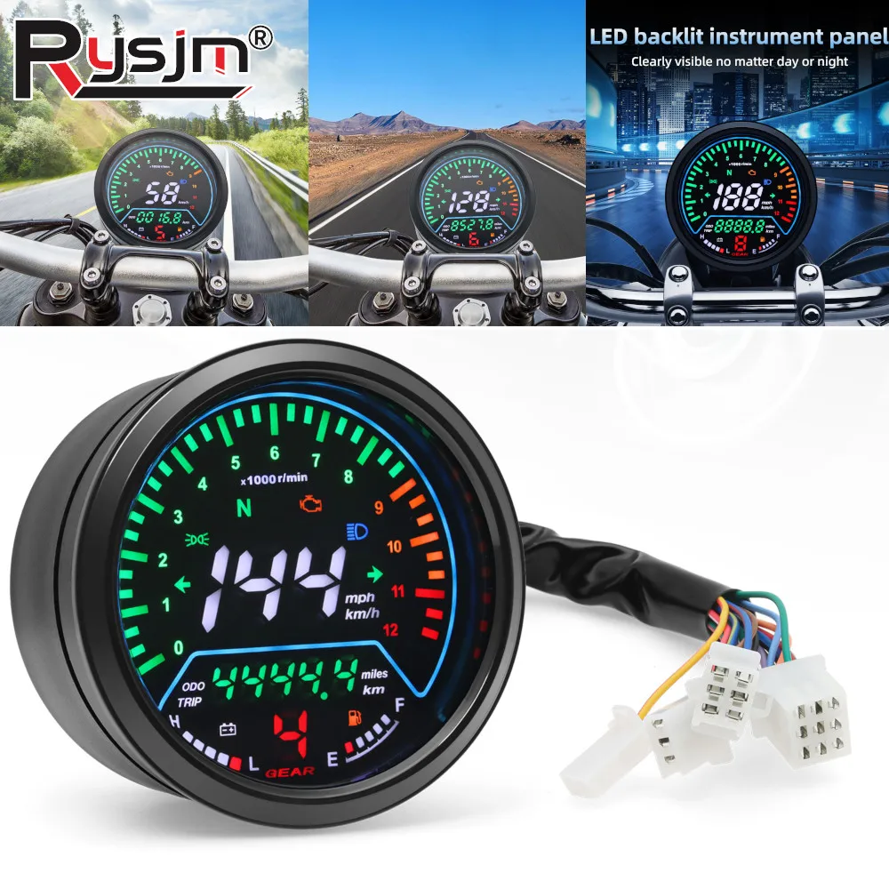 オートバイスピードメーターユニバーサルledスピードメータータコメーターデジタルモトダッシュボードパネルタコメーターカワサキ用ホンダ用