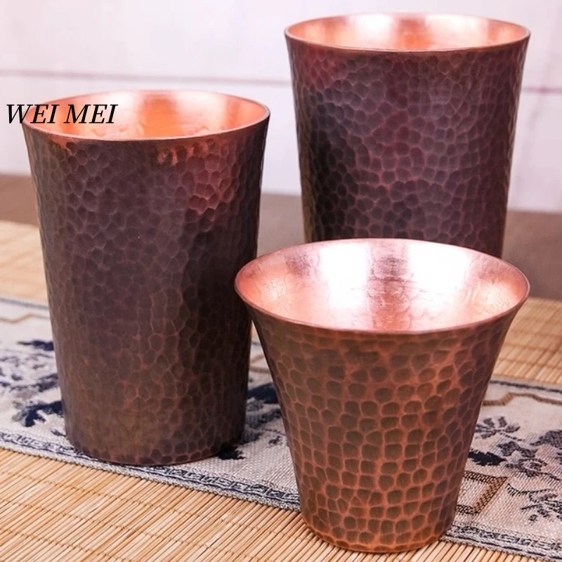 Vintage Copper Coffee Mug,Handcrafted Hammer Texture Pattern Outdoor Home Use Cold Drink Cup Tea Mug Friends Gifts Tableware