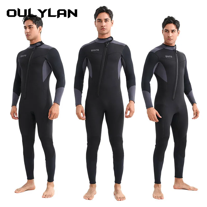 Oulylan 5/3mm Wetsuit One-piece Diving Suit Swimming Men Ultra Stretch Neoprene Plus Fleece Cold Warm Spearfishing Water Sports