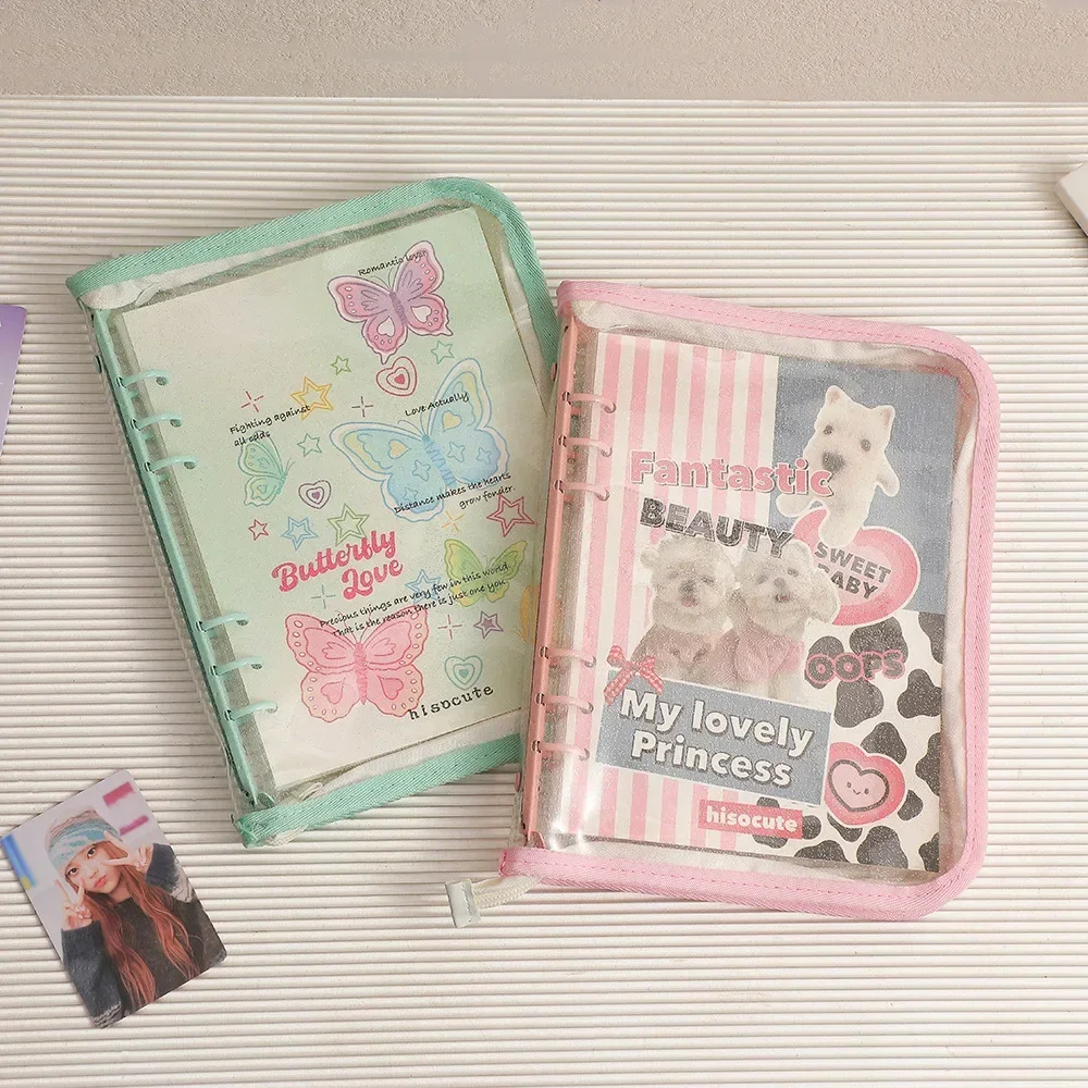 Kawaii A5 Zipper Binder Collect Book PVC Refill Organizer DIY Journal Dairy Transparent Kpop Idol Photo Album Holder Stationery