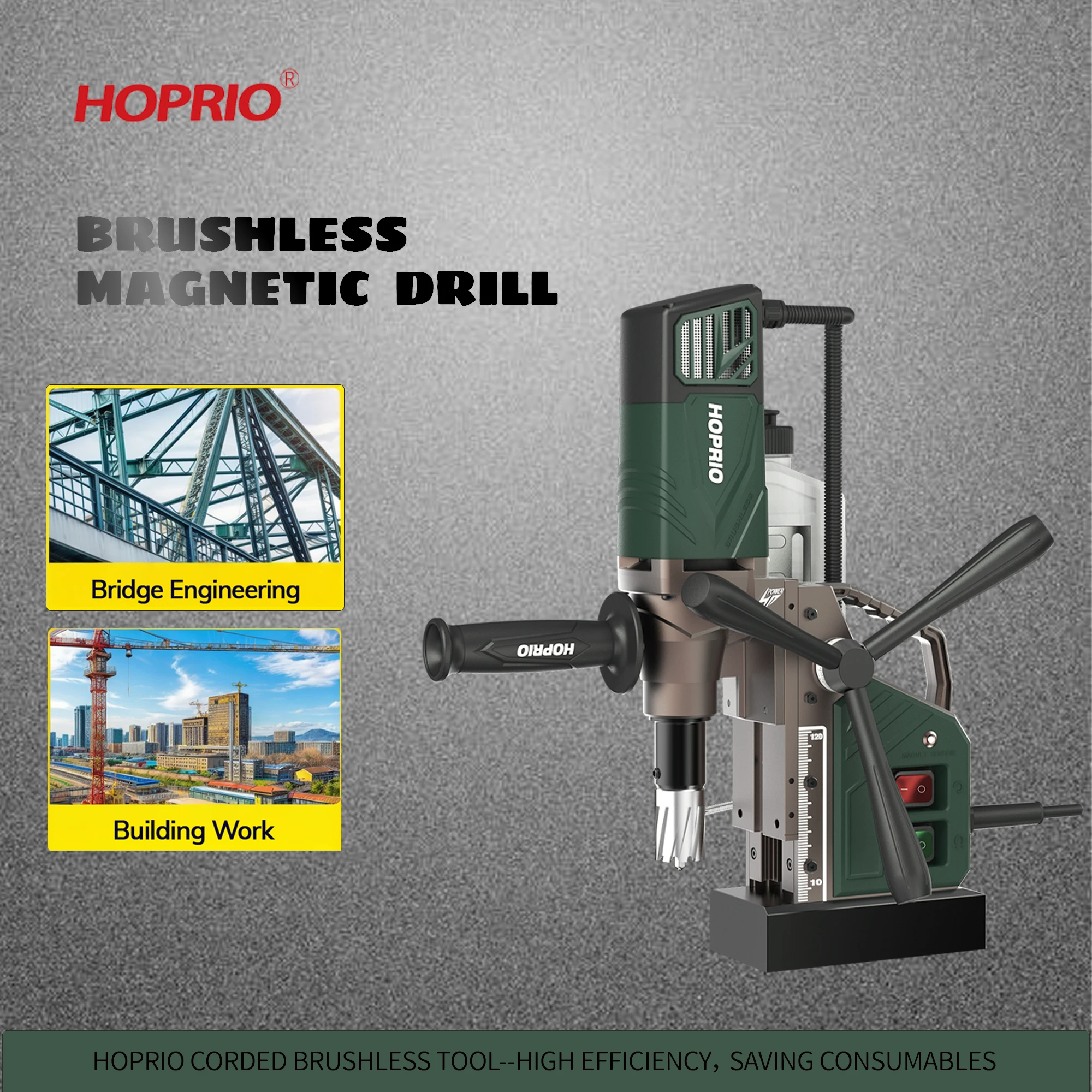 2025 China New 220V Industrial Hand Drill Corded Brushless Magnetic Drill Hoprio 600RPM with Magnetic Power Electric Source
