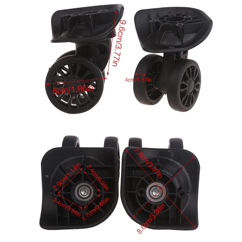 A89 Luggage Wheels Suitcase Double Row Roller Hardware Repairing 360° Spinner Casters Heavy Duty Wheel 1 Pair Black