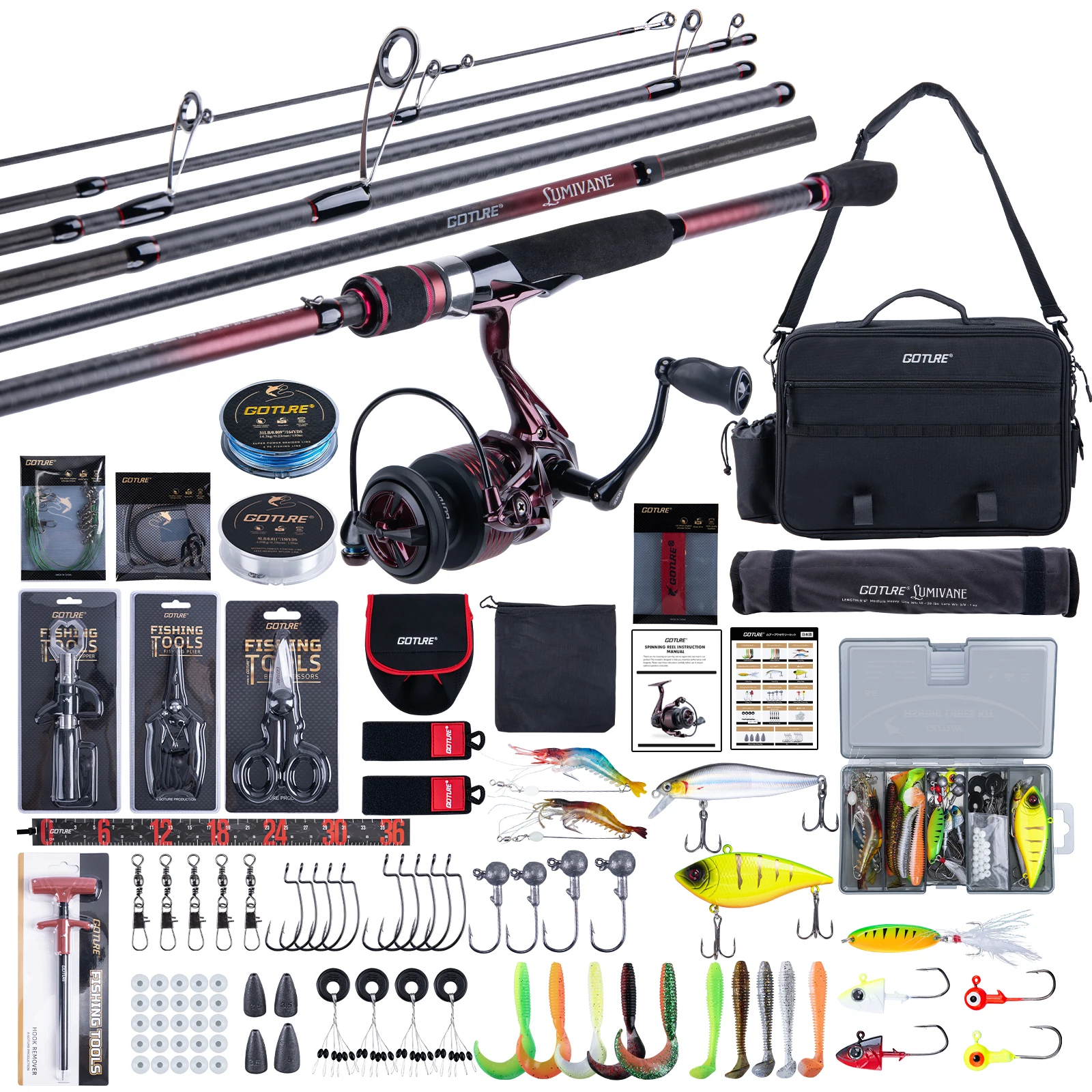 

Набор для рыбалки Goture: 6-секционное удилище из углеродного волокна с катушкой серии 3000, 66 приманок и коробка для снастей для рыболовов