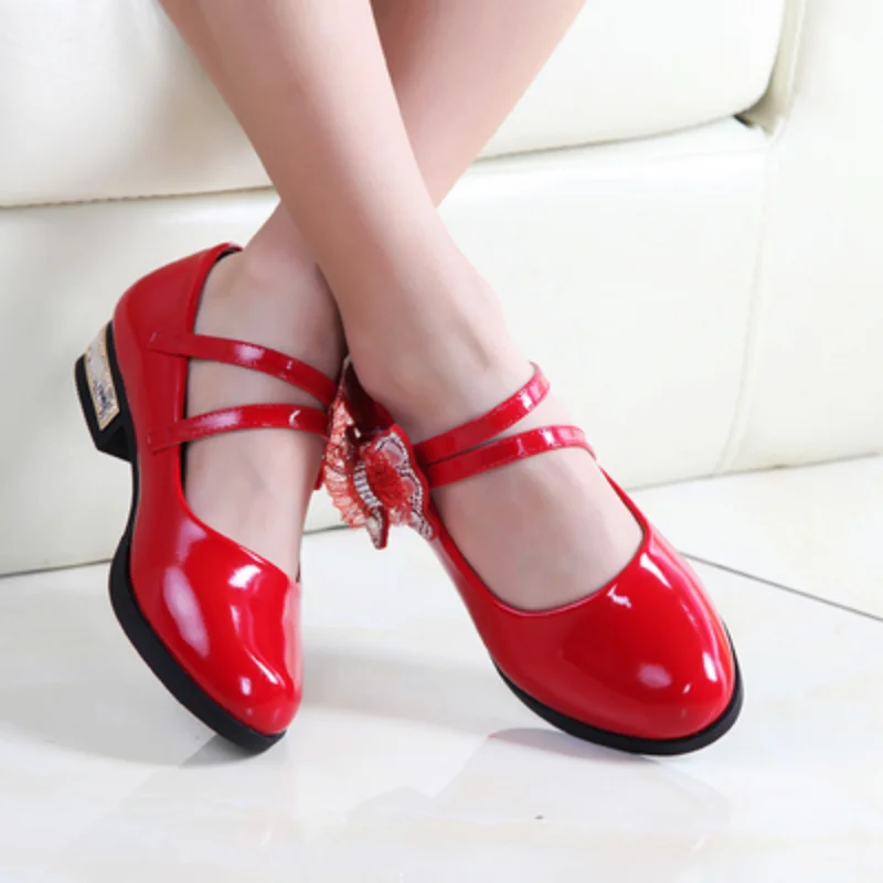 2023 new shoes with the red leather shoes for girls party red childrens party shoes princess wedding shoes children