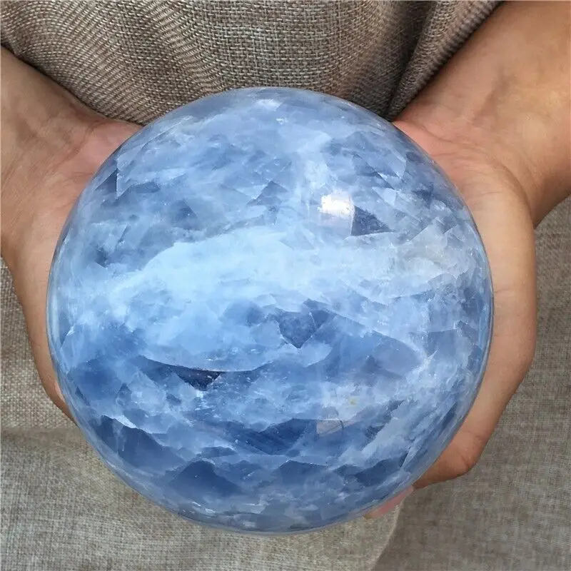 Natural Blue Calcite Quartz Sphere Crystal Ball Reiki Energy Healing