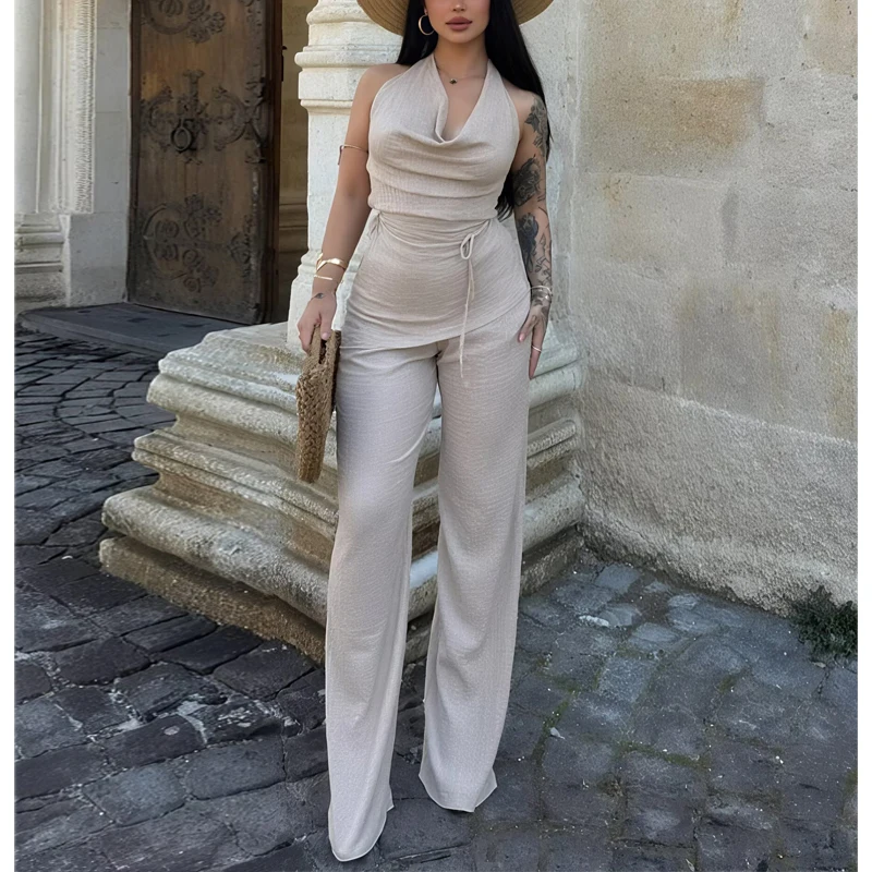 MUJER 2025 أطقم سراويل نسائية محكم عالية الخصر السراويل للنساء الصيف السراويل فضفاضة امرأة الشارع الشهير بناطيل كاجوال المرأة