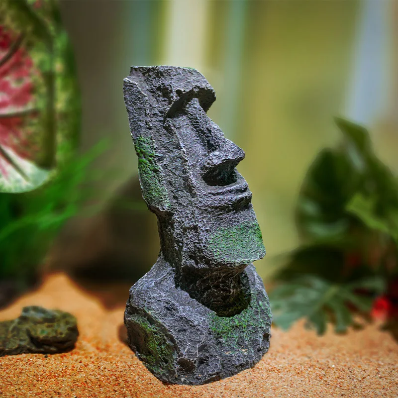 Aquarium Moai Statues Easter Island Head Ornaments Statues Fish Tank Landscaping Decor Home Tabletop Terrarium Aquascapin