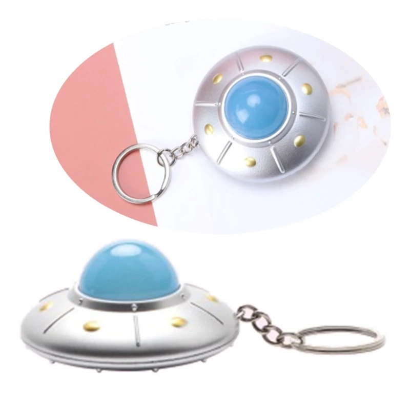 Cute UFO Keyring Mini LED Light Flying Saucer Keychain Creative Spaceship Model Keyring Pendant Jewelry for Children and Adults