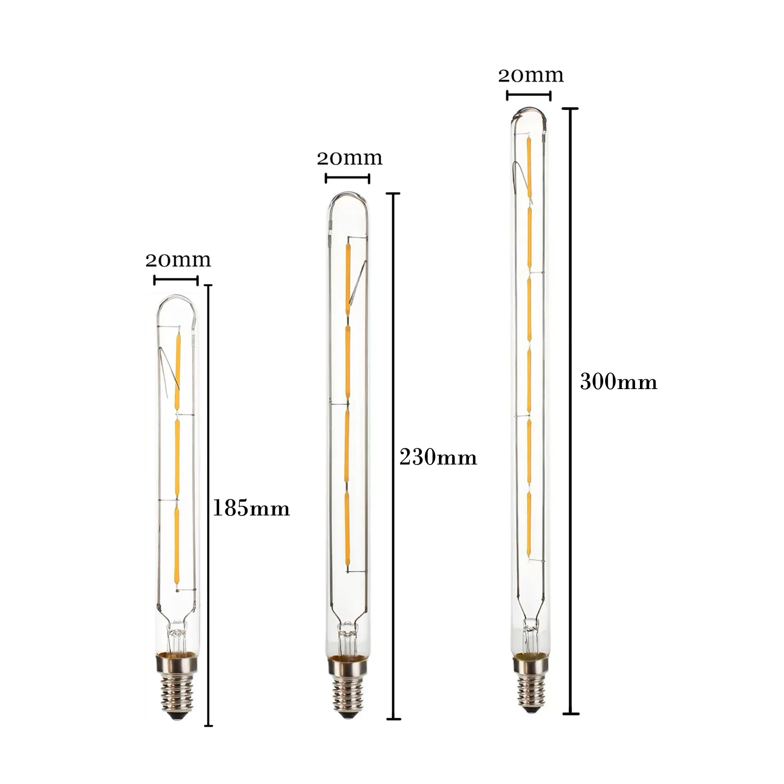 T20 E14 LED Tube Light Bulb SES Vintage Retro Filament COB 220V 240V Tubular Antique Lamp 2700K Warm White Glass Light Cover