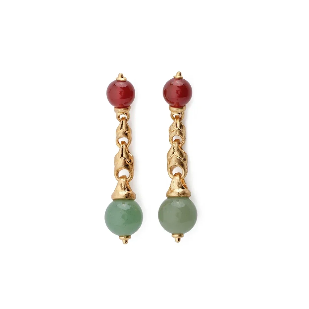 

AB/ High Quality vintage court style design with copper alloy and colorful natural stone earrings for women.