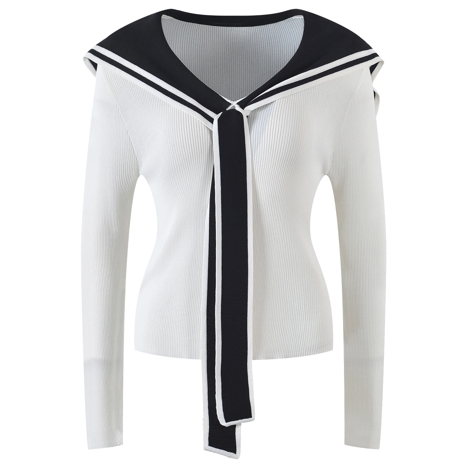 네이비 칼라 롱 슬리브 티셔츠 여성 슬림핏 니트 탑 고급 버전 가을 겨울 디자인 감각 패셔너블