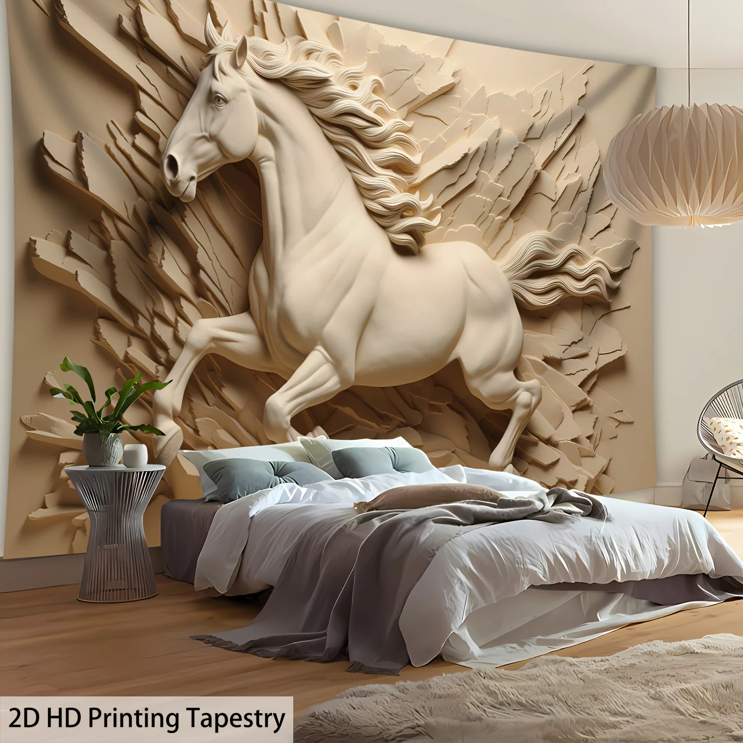 XXL Galloping Horse Tapestry - 3D Relief Effect HD Printed Polyester Wall Hanging  Living Room/Bedroom/Streaming Background