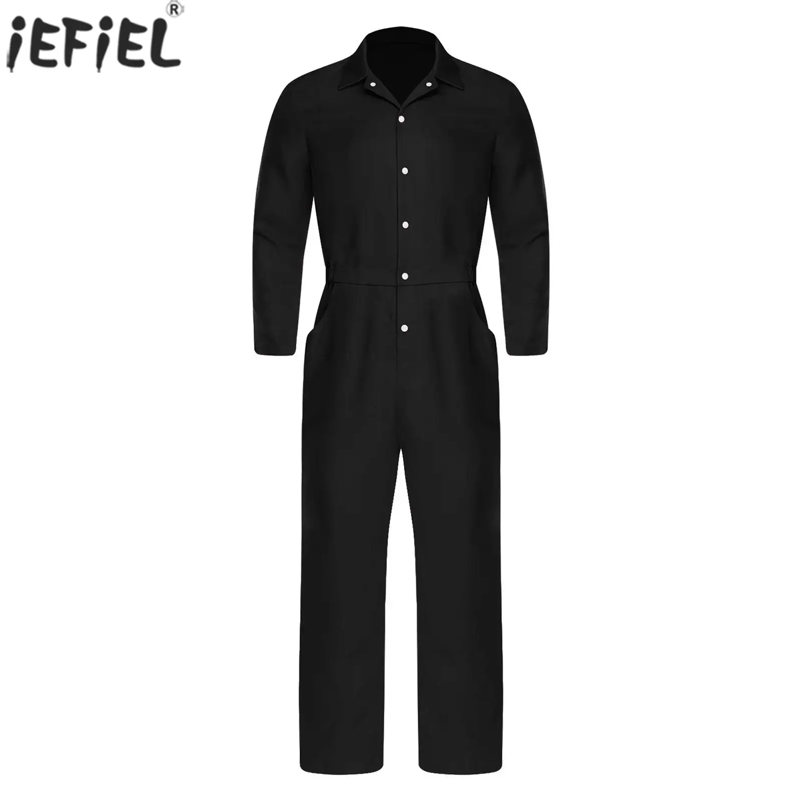 

Men's Black Long Sleeve Labor Working Jumpsuits Convict Prisoner Inmate Jail Cosplay Uniform for Carnival Party Halloween Suits