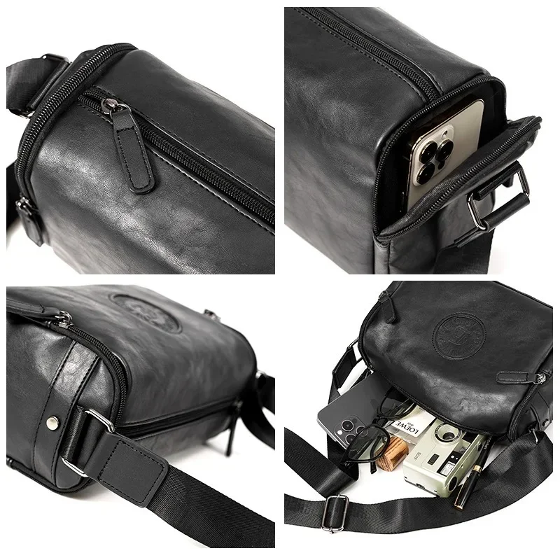 Fashion Men's Crossbody Bags New Design Barrel-Shaped Men Crossbody Shoulder Bag Soft PU Leather Shoulder Messenger Bag Bolsas